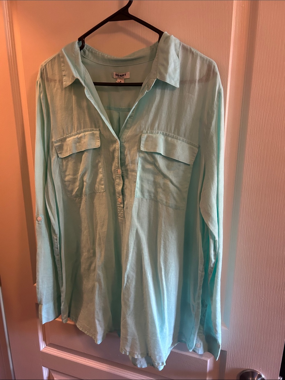 Old Navy Light Mint Green Button-Front Tunic Blouse
